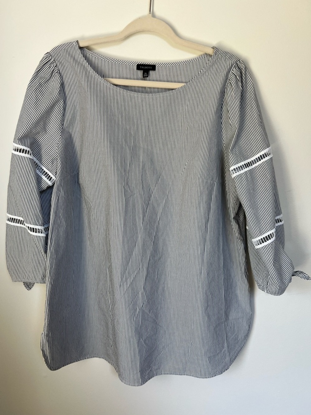 Talbots Black and White Striped Scoop Neck Blouse